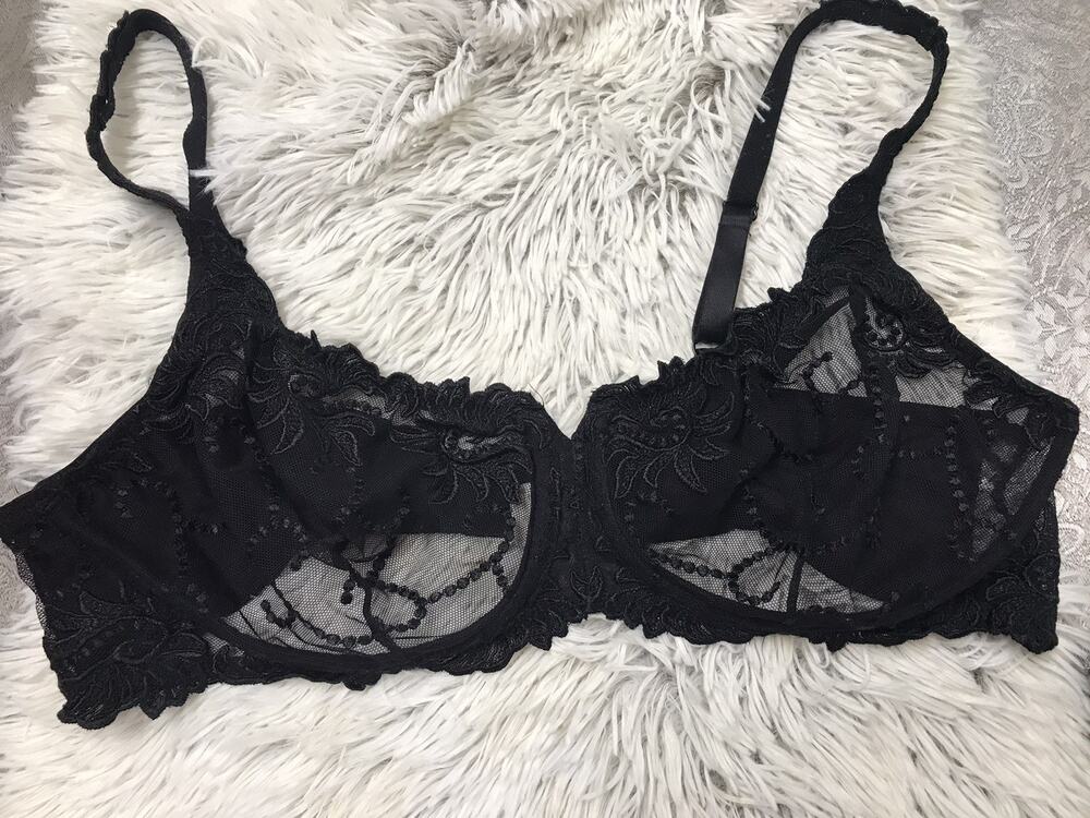 Floral Lunaire Black Mesh Lace Wireless Bra 40D Sheer Embroidered Gothic Style